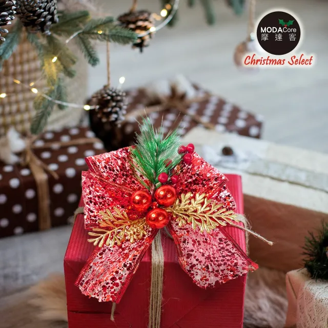 【摩達客】12cm聖誕派對裝飾紅色蝴蝶結四入組(禮物包裝適用)