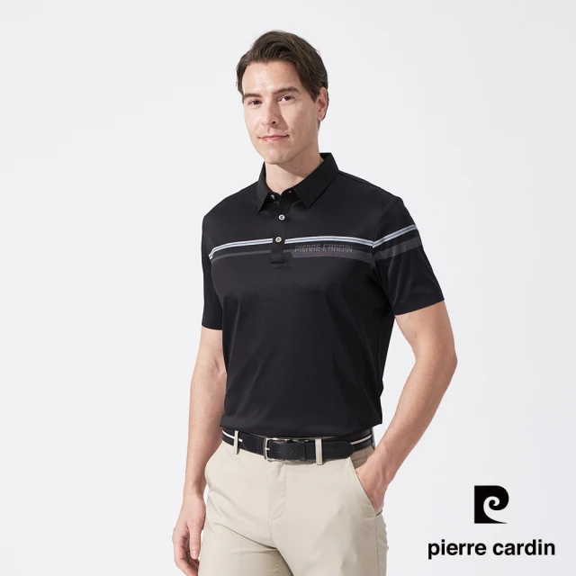 pierre cardin 皮爾卡登 商務休閒 男款 胸前定位印花短袖POLO衫-黑色(5247213-99)