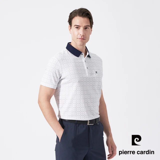 pierre cardin 皮爾卡登 商務休閒 男款 印花短袖POLO衫-白色(5247215-90)