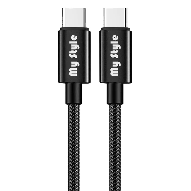 【MyStyle】65W GaN氮化鎵極速充電器-黑+耐彎折編織線Type-C to Type-C 急速快充線200cm-黑線(三孔1A2C)