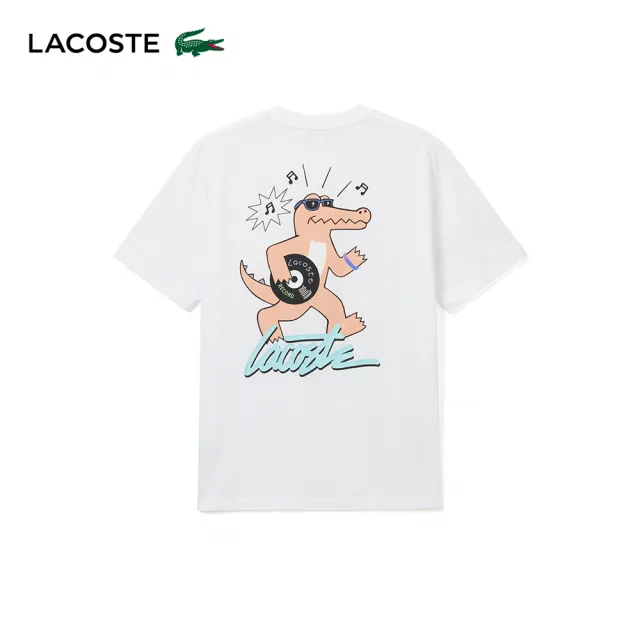 【LACOSTE】中性款-背面俏皮鱷魚印花短袖T恤(白色)