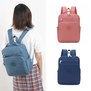 【iBrand】情人節禮物 輕盈防潑水素色雙拉鍊尼龍後背包(防水包 多色任選)