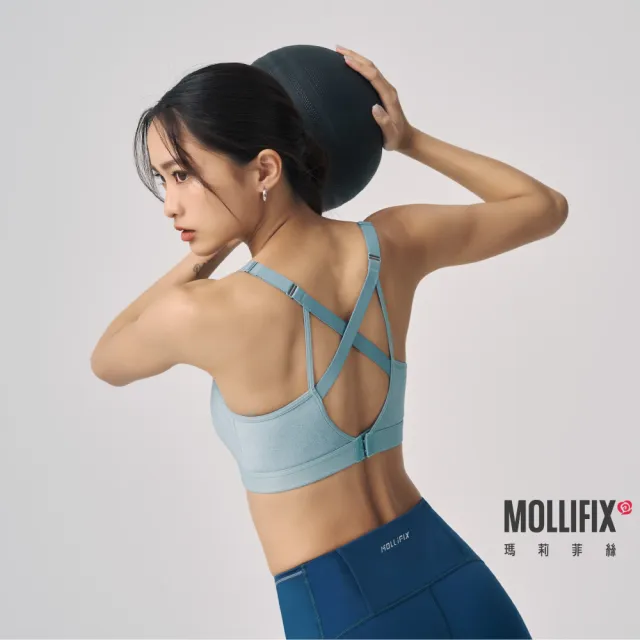 【Mollifix 瑪莉菲絲】3D防震鋅離子抗菌運動內衣、瑜珈服、無鋼圈、開運內衣(淺湖藍)