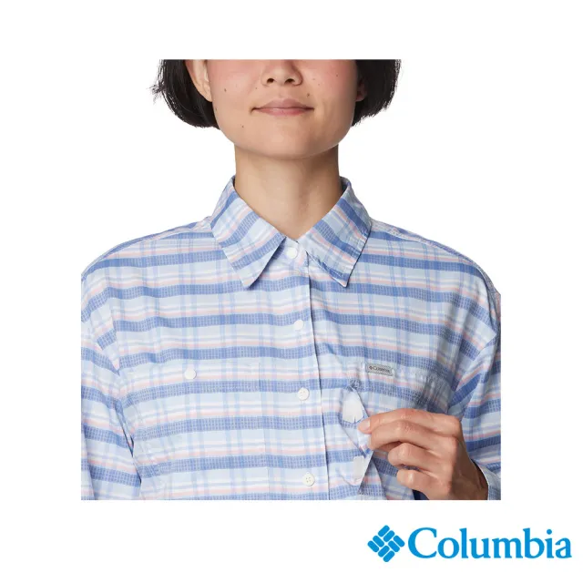 【Columbia 哥倫比亞 官方旗艦】女款-Silver Ridge Utility超防曬UPF50快排長袖襯衫-藍色格紋(UAR99870JC)