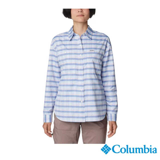 【Columbia 哥倫比亞 官方旗艦】女款-Silver Ridge Utility超防曬UPF50快排長袖襯衫-藍色格紋(UAR99870JC)