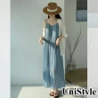 【UniStyle】吊帶百褶洋裝 韓版法式優雅慵懶度假風 女 WT2520(清水藍)