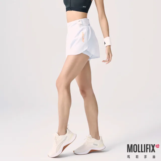 【Mollifix 瑪莉菲絲】多功能口袋雙層運動短褲、瑜珈褲、短褲、瑜珈服(銀灰)