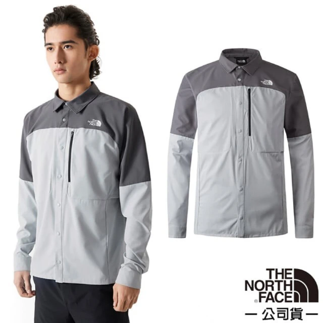 The North Face 男 FLASHDRY 吸濕透氣長袖襯衫.休閒上衣/防曬UPF40+(83TJ-RO5 珍珠灰)