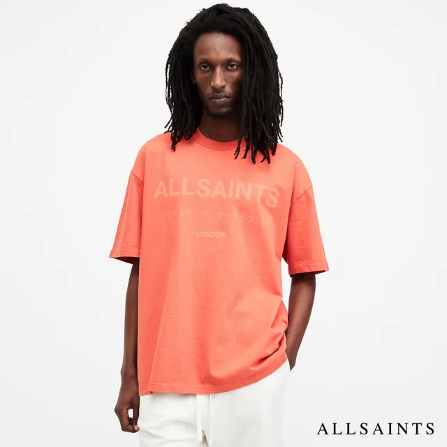 【ALLSAINTS】LASER 厚實純棉寬鬆LOGO短袖T恤-橘 MG503Z(寬鬆版型)