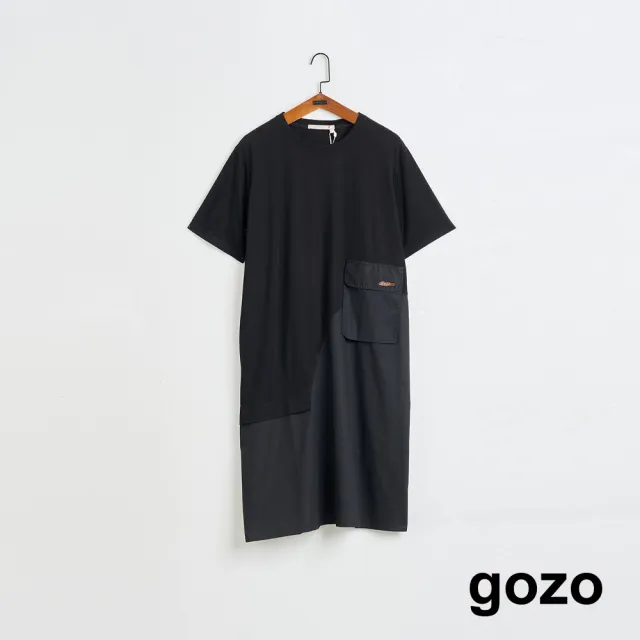 【gozo】MOMO獨家款★限量開賣 口袋造型拼接色短袖洋裝(兩色)