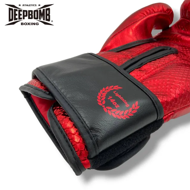 【DEEPBOMB】閃電金屬系列拳套-紅黑色 14oz(拳套 泰拳 拳擊手套 紅黑色 閃電系列 14oz)