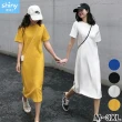 【Shiny 藍格子】簡單素面純色圓領短袖連身裙 V3732 現+預(女裝 洋裝)