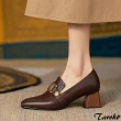【Taroko】金屬扣飾復古風方頭粗跟樂福鞋(2色可選)