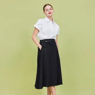 【HONOR 山形屋】蝴蝶鈕釦腰帶線條口袋裙子