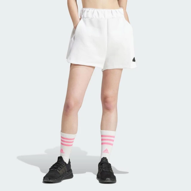 【adidas 愛迪達】W Z.N.E. Short 女 短褲 亞洲版 運動 休閒 高腰 拉鍊口袋 彈性 白(IN5149)