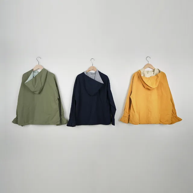 【Dailo】縮口袖連帽棉質休閒長袖外套(黃 綠 藍)