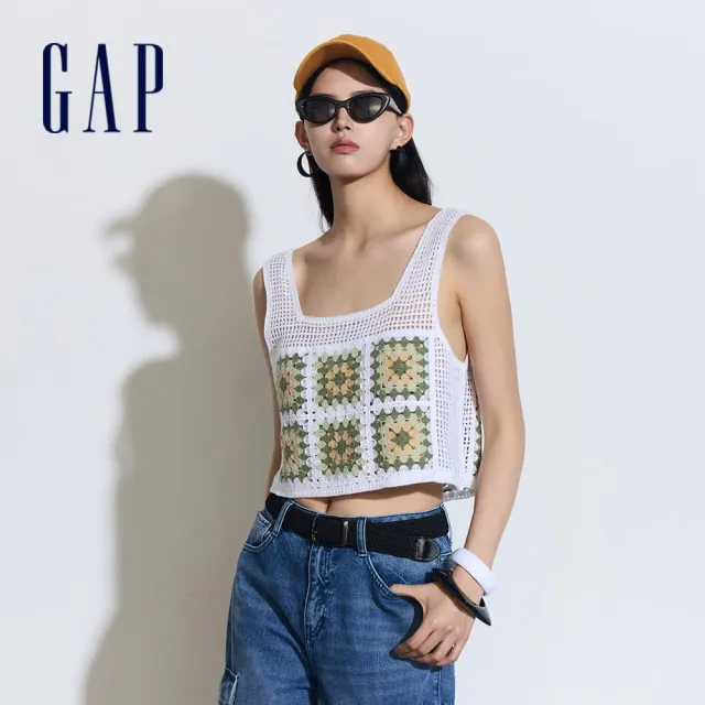 【GAP】女裝 短版方領針織背心-白色(876150)