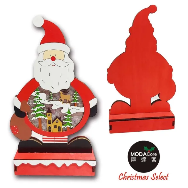 【交換禮物】摩達客-木質製彩繪聖誕老公公造型聖誕夜燈擺飾(電池燈)