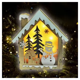 【交換禮物】摩達客-聖誕木質雪人聖誕屋LED夜燈擺飾(電池燈)