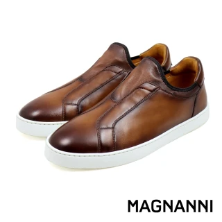 【MAGNANNI】質感刷色真皮縫線懶人休閒鞋 棕色(25613-LENO)