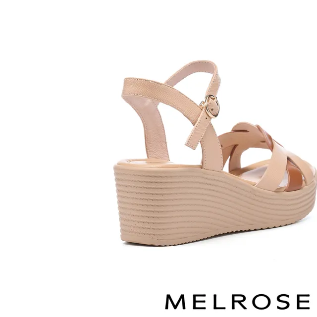 【MELROSE】美樂斯 夏日輕旅 艷夏日常編織交錯造型真皮厚底涼鞋(棕)