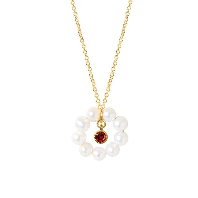 【Olivia Yao Jewellery】1 月摩羯座石榴石色鋯鑽珍珠項鍊(生日石系列)