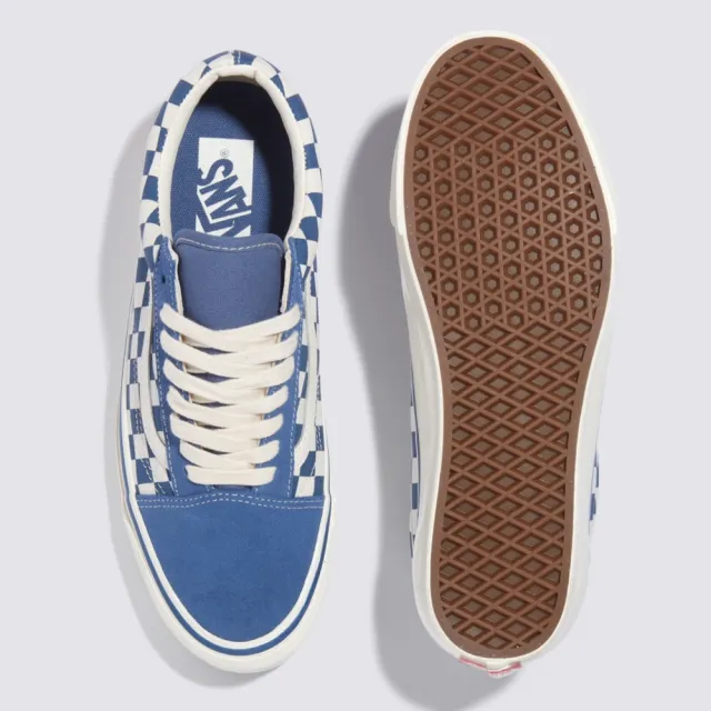 【VANS 官方旗艦】Old Skool 36 男女款藍色底棋盤格滑板鞋/休閒鞋