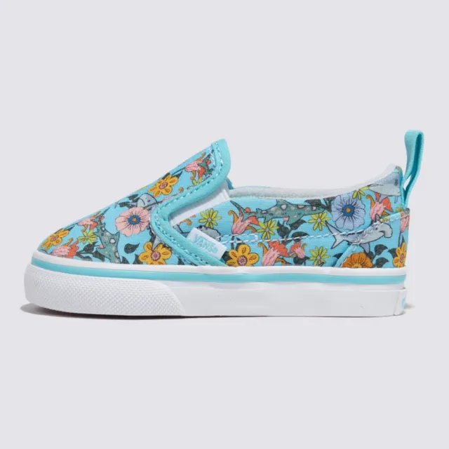 【VANS 官方旗艦】Slip-On V 小童款淺藍色海洋花朵圖案滑板鞋/休閒鞋