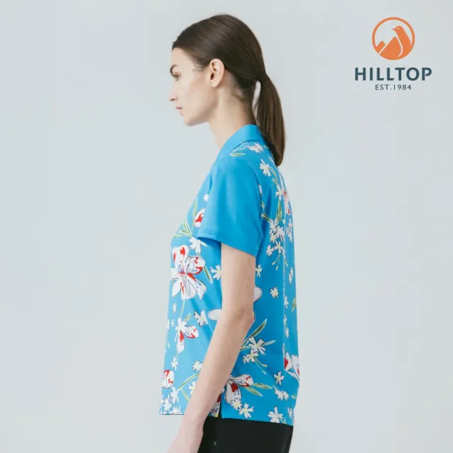 【Hilltop 山頂鳥】ZISOFIT抗菌吸濕快乾抗UV涼感印花彈性POLO衫 女款 藍｜PS14XFK7ECEZ