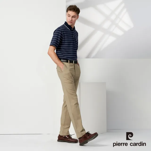 【pierre cardin 皮爾卡登】網路獨家 男款 吸濕排汗簡約條紋商務短袖POLO衫-丈青色(7237267-39)