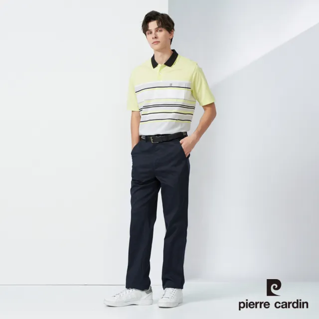 【pierre cardin 皮爾卡登】網路獨家 男款 棉質混紡條紋短袖POLO衫-果綠色(7217271-42)