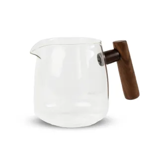 【Matrix】胡桃木手柄弧型玻璃分享壺 600ml(手沖咖啡 分享壺 耐熱玻璃 量杯 咖啡壺 分享杯 咖啡濾杯)
