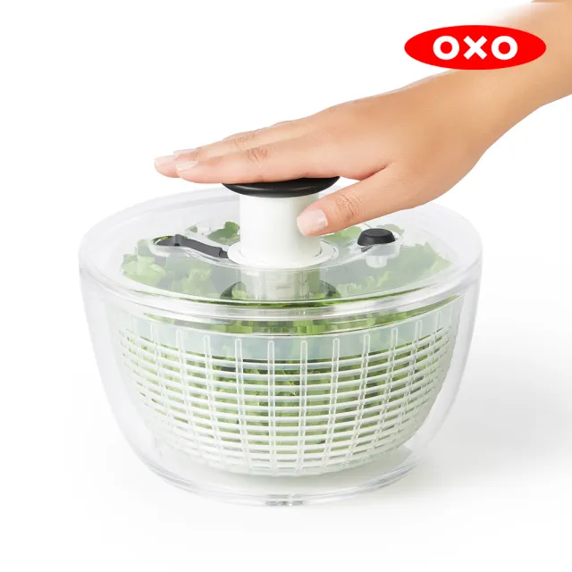 【OXO】鮮食沙拉保鮮三件組(蔬菜脫水器+密封保鮮盒0.4L+密封保鮮盒0.8L)