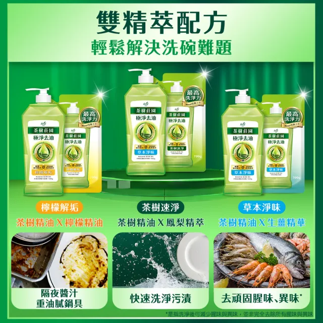 【茶樹莊園】超濃縮洗碗精-茶樹速淨/檸檬解垢/草本淨味(1000g/入)