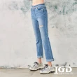 【IGD 英格麗】網路獨賣款-水洗雪花刷破牛仔褲(藍色)