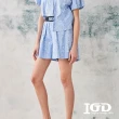 【IGD 英格麗】網路獨賣款-文字印花條紋休閒寬短褲(藍色)