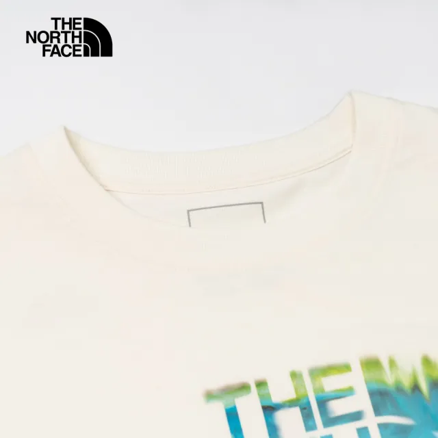 【The North Face 官方旗艦】北面女款米白色純棉戶外印花結合品牌標誌寬鬆短袖T恤｜88GRQLI