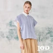 【IGD 英格麗】網路獨賣款-條紋荷葉袖襯衫(藍色)