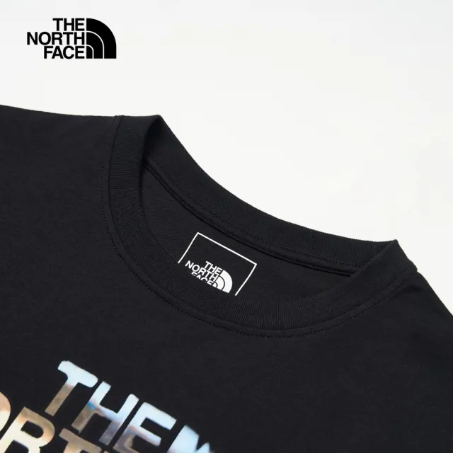 【The North Face 官方旗艦】【Woman 首推款】北面女款黑色純棉戶外印花結合品牌標誌寬鬆短袖T恤｜88GRJK3