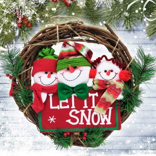 【摩達客】耶誕-13吋聖誕三雪人英文字樹藤花圈(免組裝/本島免運費)