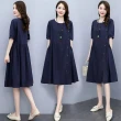 【JC Collection】洋裝氣質棉麻寬鬆顯瘦連衣裙(藍色、灰色)