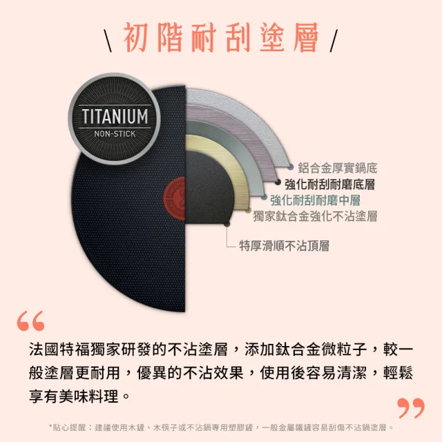 【Tefal 特福】法國製好食系列28CM不沾鍋平底鍋+玻璃蓋