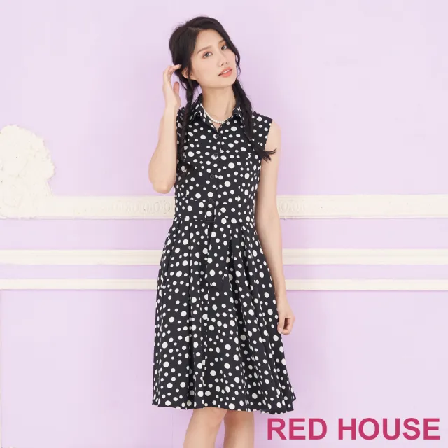 【RED HOUSE 蕾赫斯】俏麗圓點襯衫無袖洋裝(共2色)