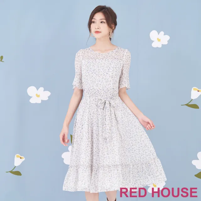 【RED HOUSE 蕾赫斯】清新小碎花雪紡長洋裝(米白色)