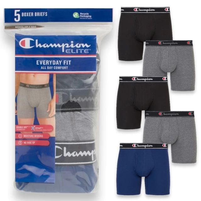 Champion 謙品 5件組 男生 吸濕排汗 快乾科技 萊卡 貼身 四角內褲(男款內褲 多色組合)