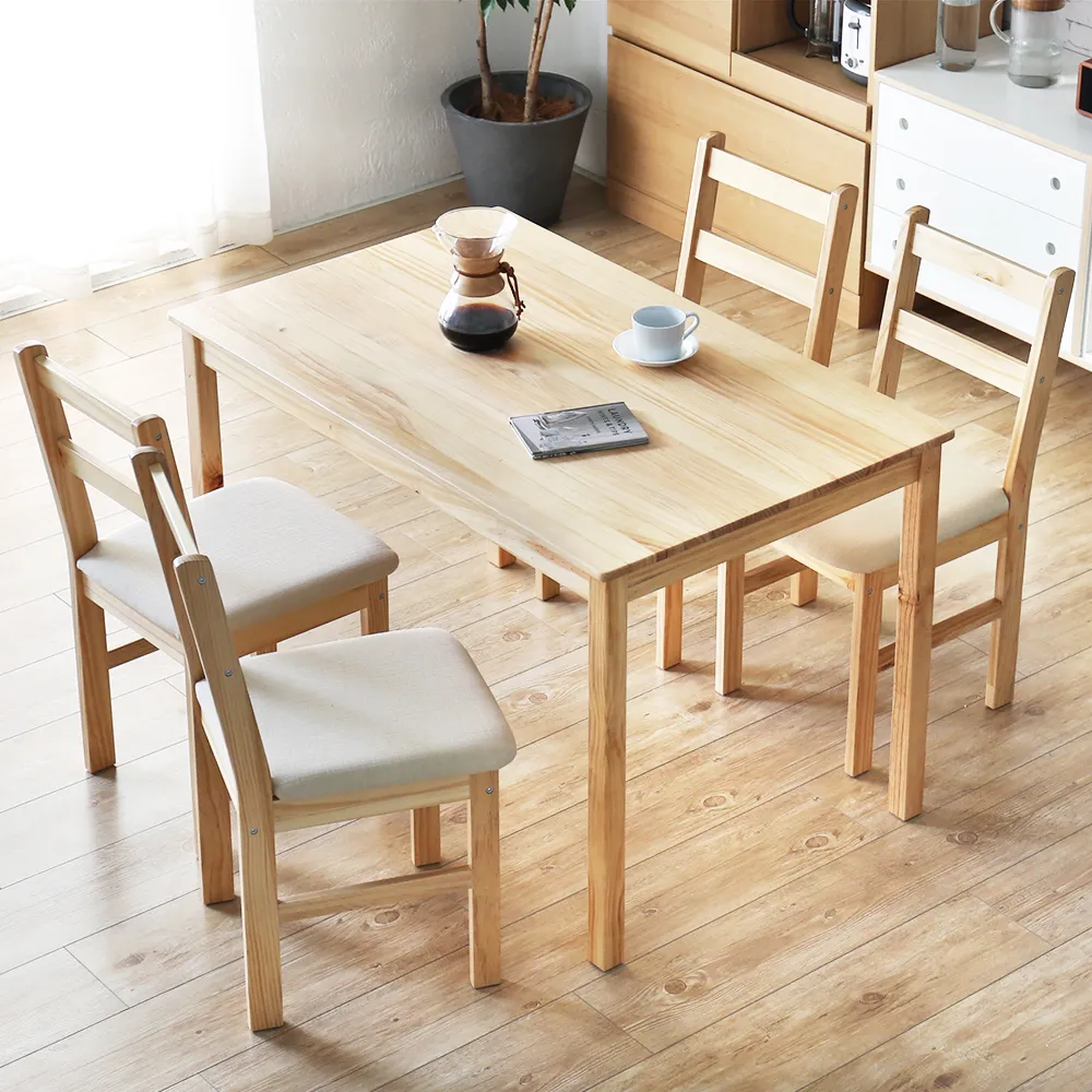 【H&D 東稻家居】達娜日式木作實木餐桌椅-5件組(DIY自行組裝 一桌四椅)