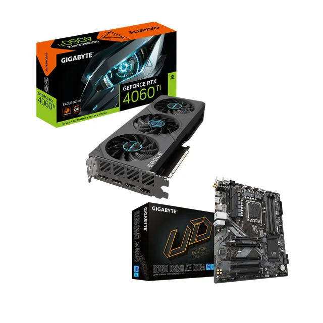 【GIGABYTE 技嘉】RTX 4060 Ti EAGLE OC 8G +技嘉 B760 DS3H AX DDR4(4060Ti超值組合包)