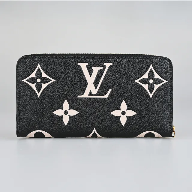 【Louis Vuitton 路易威登】LV M80481 壓印LOGO Monogram Empreinte牛皮12卡拉鍊長夾(黑x米白)