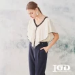 【IGD 英格麗】網路獨賣款-荷葉亞麻V領上衣(白色)
