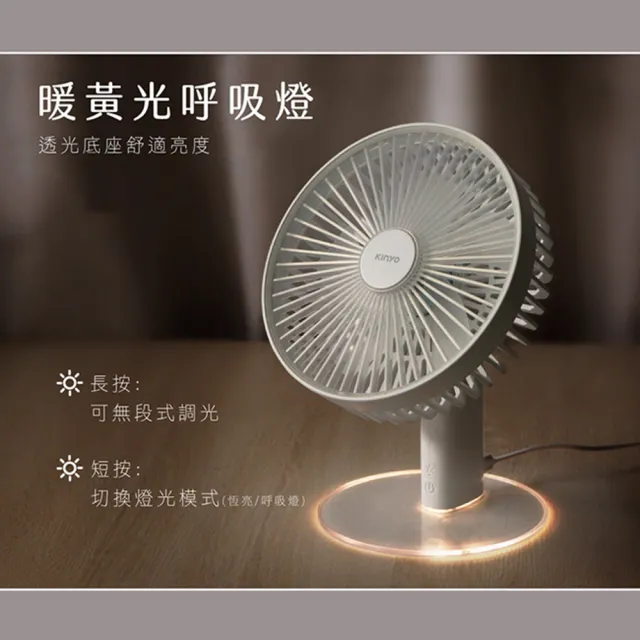 【KINYO】桌上型透光夜燈 USB風扇 小電扇氣氛燈 小夜燈電風扇(暖黃光呼吸燈桌扇)